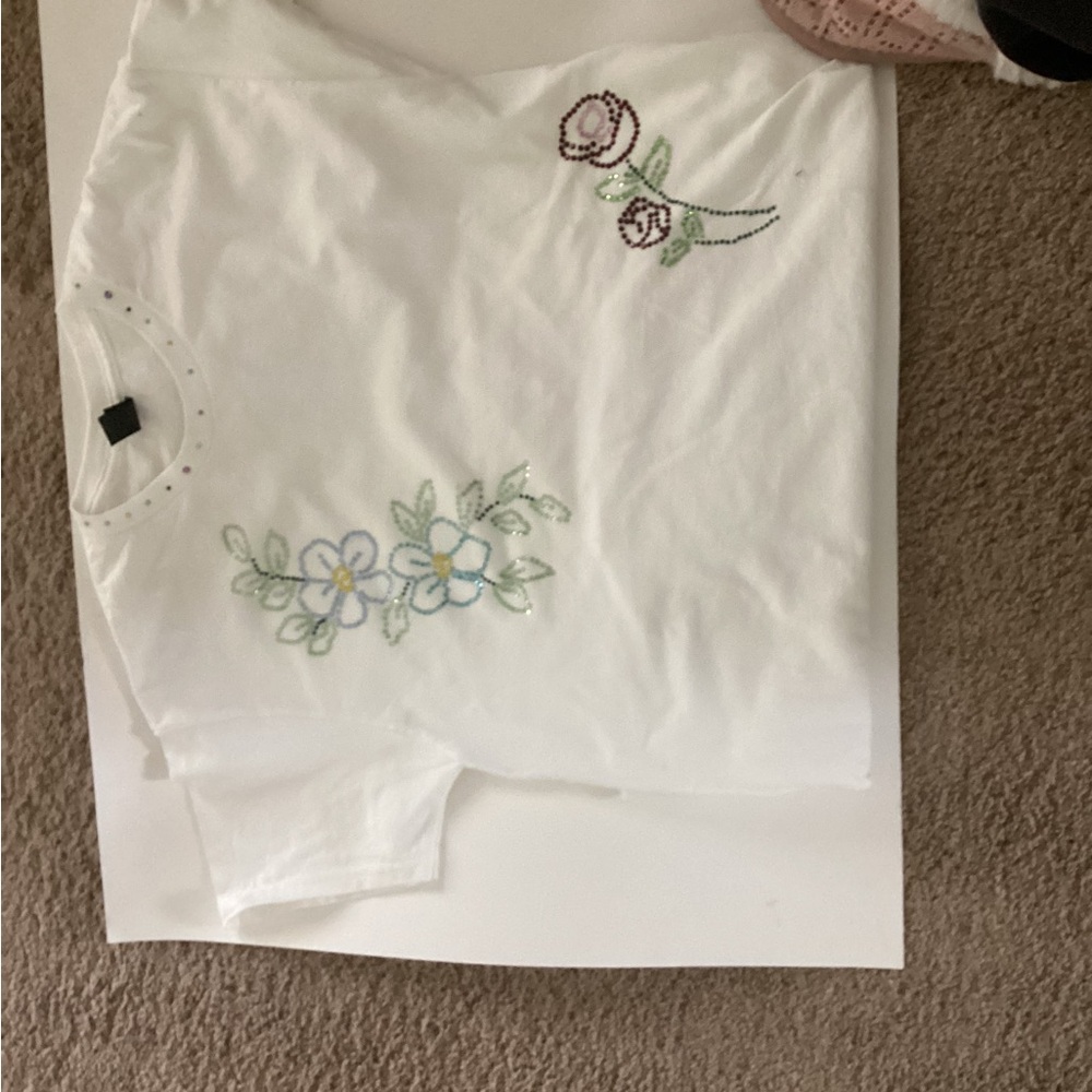 White Floral Embroidered T-Shirt